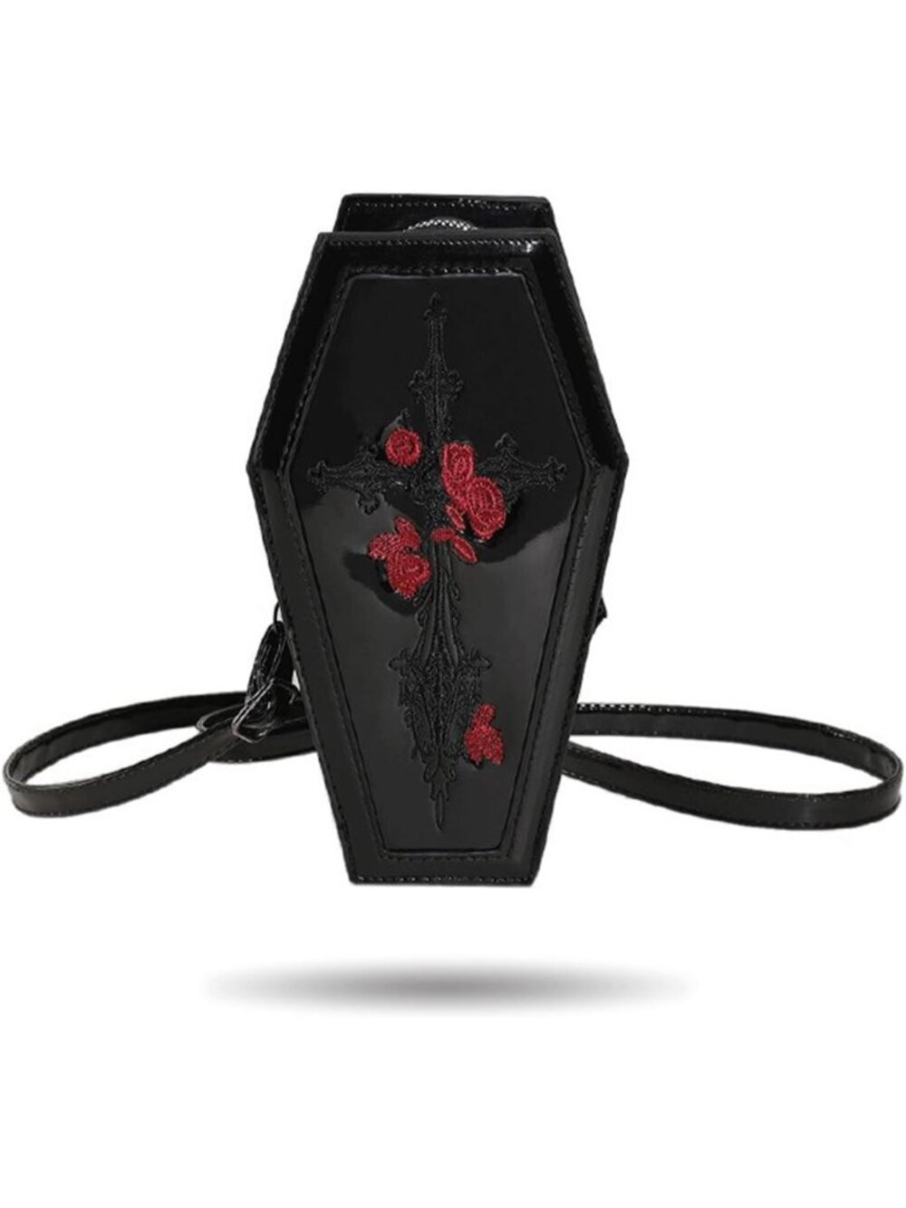 🎃Goth Red Rose Purse Coffin Halloween Clutch Shoulder Small Crossbody Bag